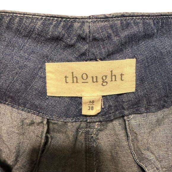 Thought Women's Wide-Leg Paper Bag Waist Belted Zip Up Jeans Slacks Size 8 - Picture 7 of 12